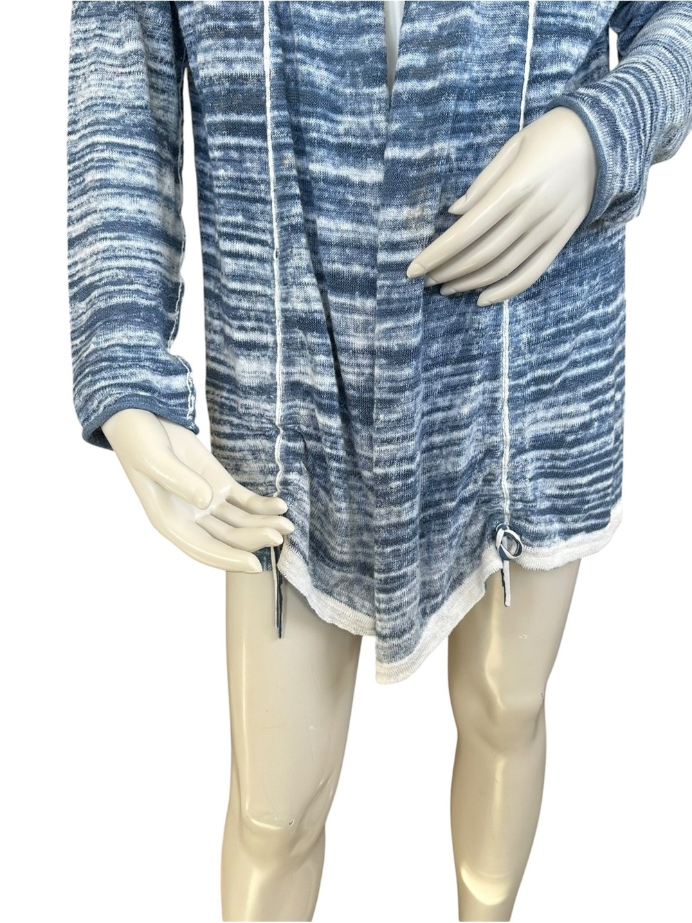Nic + Zoe Blue and White Ruched Side Linen Blend Airy Open Cardigan Size Large - Picture 4 of 10